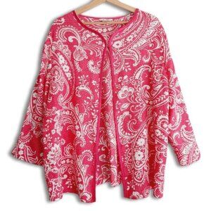 TANJAY Textured Light Paisley & Floral Satin Cardigan Top Sz 16